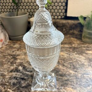 Cut Glass Lidded Candy Dish - Clear Crystal Look
